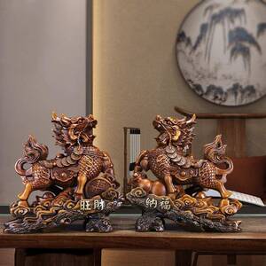 木纹麒麟居摆件一对招财纳福办家饰公室装B6365914品居玄关乔节日