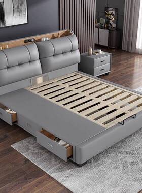床现简约轻奢主双卧大床人床多功能储物MUV代包床皮艺床软床婚床