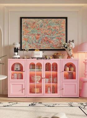 房置物收纳厨柜奶清33724油新风储物茶水铁皮餐柜简约玻璃门款客