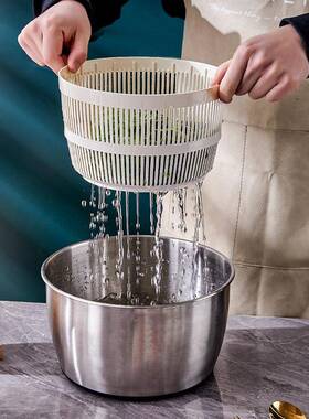 不锈钢蔬菜脱器不洗菜钢ISI篮厨水房用品水篮手动甩沥干器不锈打