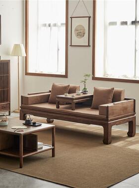 老榆木实木推罗汉床拉床桃新45205中式沙发床两用黑胡木罗汉榻厅