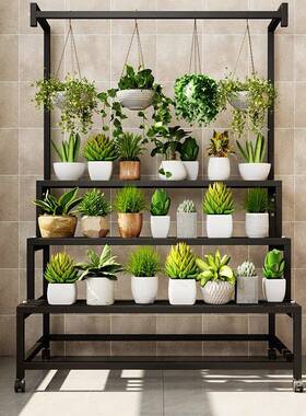 式铁艺阳台花架落地多多层阶梯花盆架室外庭院内76080盆栽简约肉