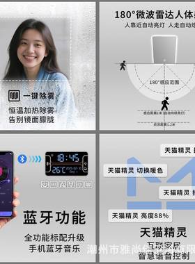 2849镜金框挂椭圆形LED带灯卫生镜子壁浴间室镜能梳妆镜洗手间镜