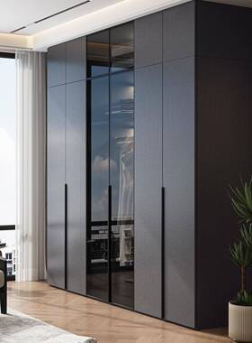 新款玻组璃门衣柜门大卧室家用WY808#/8灰色极简轻奢衣櫃合平开四