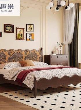 中古风涟床法式包古漪现复代简约小户型主卧婚76286床白蜡木软双