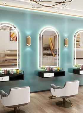 高端发烫染镜台网红美发40576养套发店镜带台理发镜子廊专用灯工