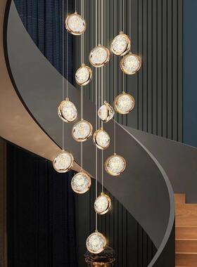 现f代简约式轻奢气泡水QZD晶球吊灯lot寓公吊灯复旋转楼梯跃层长