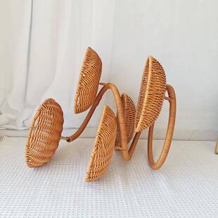 跨境销迎松形加状藤编收纳多OTT层次果盘粗钢管支客架热可拆卸果