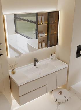 扫地机器人基收站洗纳室柜奶油风卫生间浴陶72061瓷一体盆洗手洗