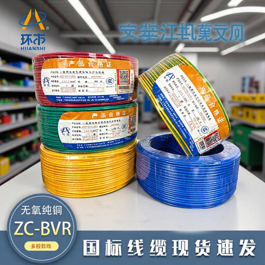 广州环市珠江电线电缆BVR1.52.54平方国标纯铜阻燃家装多股软线