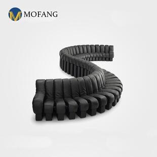 中古风大平层沙发脊椎钢琴沙发设计师自由组合酒店公区真皮沙发