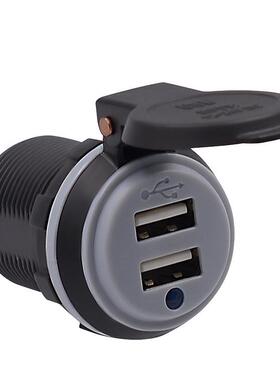 自动弹簧盖防尘4.2A双USB车载充电插头适用摩托汽车改装车LED灯