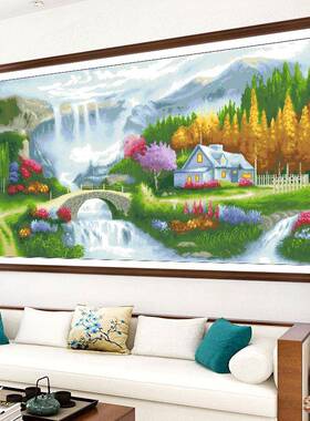 十字绣05新款线绣客厅家园花园小山屋风景欧式水画2自D09651己手2