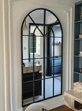 法式装饰镜复古窗风假衣穿镜50937玄关拱挂墙落地网红格子全身形