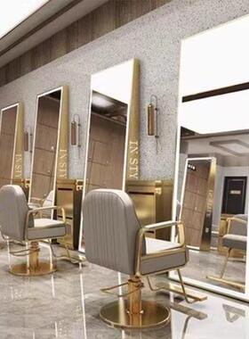 理发双镜子网店红锈美发镜KQZ台发廊不钢面A字形全身落地镜带灯