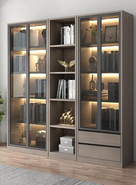 实木书柜简书架现代约玻璃门物柜置57045物架自由储组落地合书橱