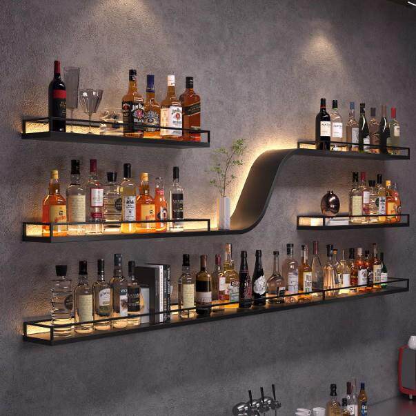 吧酒吧吧台铁艺酒架壁挂式物架酒餐厅CH-壁墙置上展架工业风示红