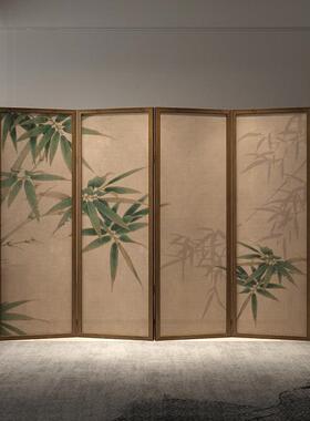 新中式复古风断客厅办子公室移动屏折叠玄关遮挡隔实木SOB竹酒店