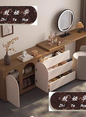 伸缩转角奶油风化妆约桌中古风简实木卧可室小户型81902梳妆台斗
