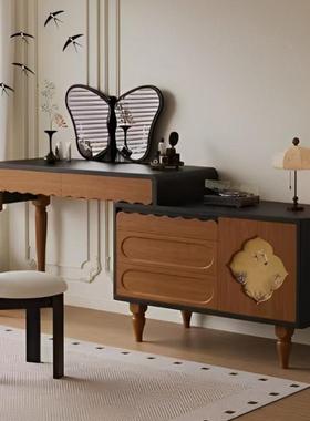 美式9534古实木床尾斗柜梳台一体中小户型卧室收柜复古法妆式化妆