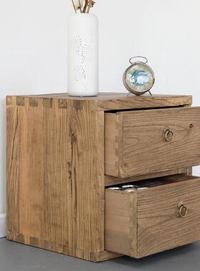 实功装木床头柜简约现代新中46773式家具多能整风化原木抽屉木榆