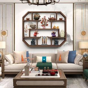 新中式1博代古架实木壁挂式上墙宝古董架客阁厅隔断简多约现置物