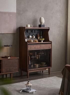 A1L实木0多功餐边柜黑胡F77SH68T桃木厅岩板储物柜能酒柜客收纳靠