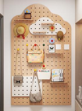 洞洞板实墙木上置物架木42546质壁挂墙书架隔板收纳架挂墙墙板面