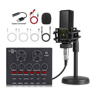 境跨声卡套装V8S筒话盘双240麦克风桌圆支架英文手机电脑声卡直播