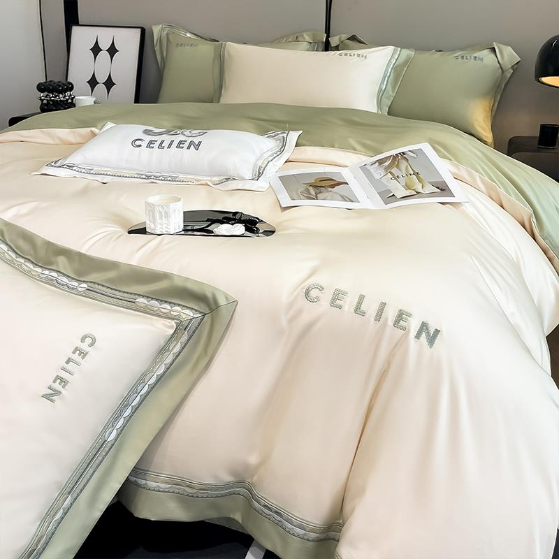 类母婴级10180支套长绒棉轻绣奢四件套纯棉贡A缎刺全棉床单床笠被