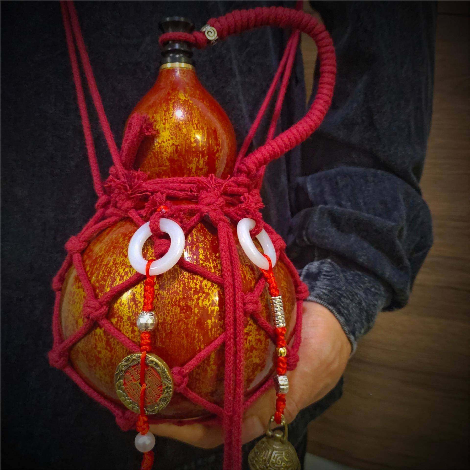 大漆葫绳芦酒壶挎网兜背绳酒葫芦斜55705背带手麻绳水壶编带工铜