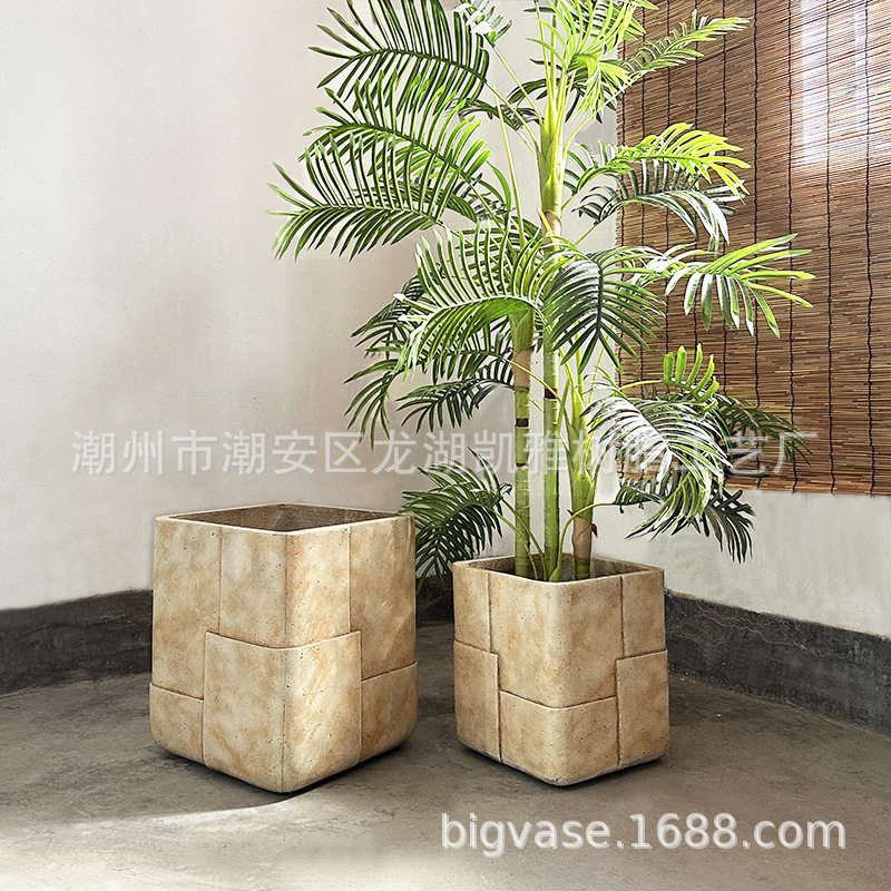 复古水泥绿植花盆装饰软装高端轻奢简约花卉花器室内外植物盆栽
