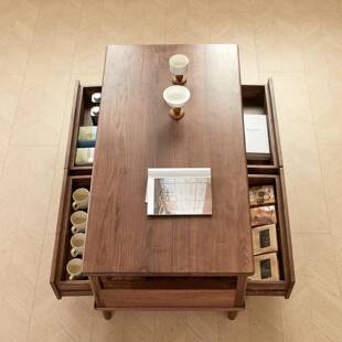 素美式实复古风木纯实木客厅约带抽屉茶几简北约美562黑胡桃储物