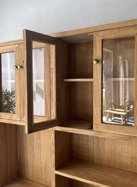 收老榆纳14112木书柜书桌一体组合木书架原木书橱储物柜柜实餐边