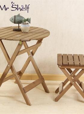 包邮实木可折叠靠圆背椅组合便家用户外桌阳台简易携小XNW茶几方