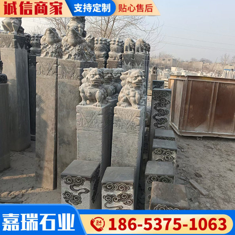 做旧仿古青石栓马柱石雕摆件