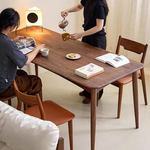 北黑胡桃木餐桌现代简约长作方形美桌板子全实木大悬浮工台茶3台