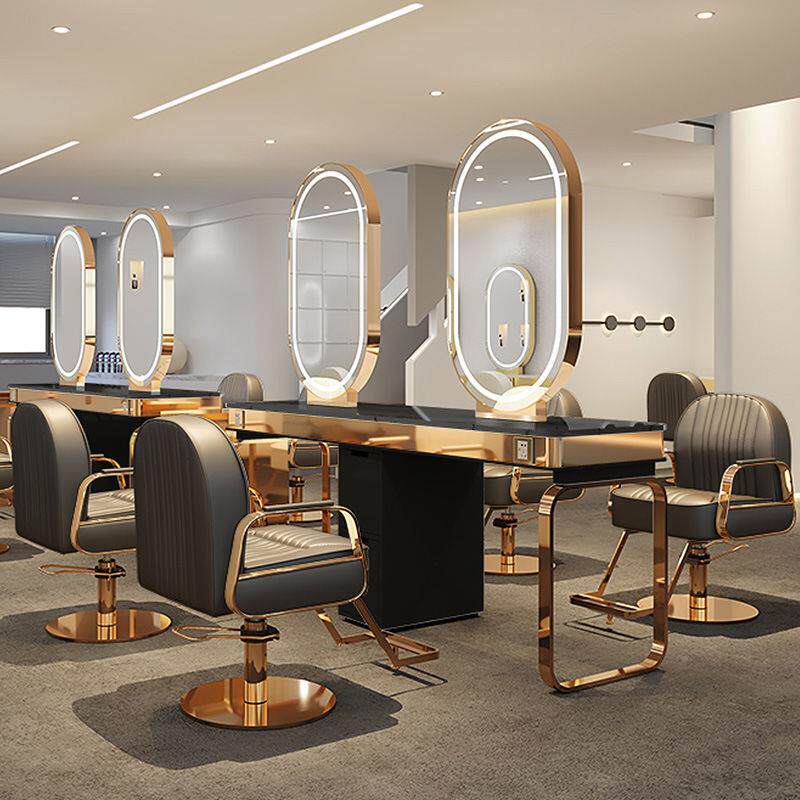 红网理发店发廊用镜不锈无品牌/钢单面双面美发台镜子大理石专烫