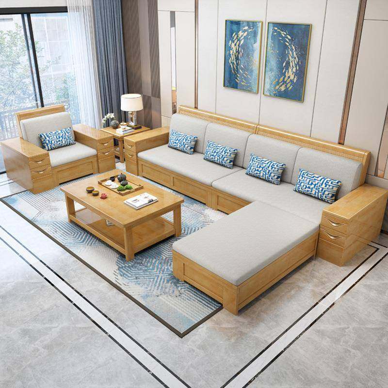 实木沙发组合客厅新VTI两中式冬夏小户型布艺沙现代简约发储物沙