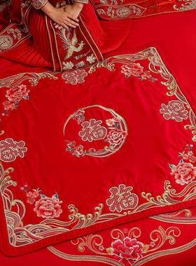结堂婚用品大全女陪方嫁坐福垫新娘出嫁喜庆新刺绣红色QNV拜百福