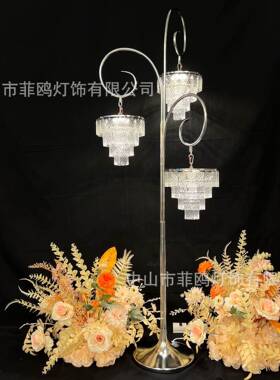 欧式新款婚19354庆路引灯3头艺电水晶冰条镀路引舞婚礼台装铁饰摆