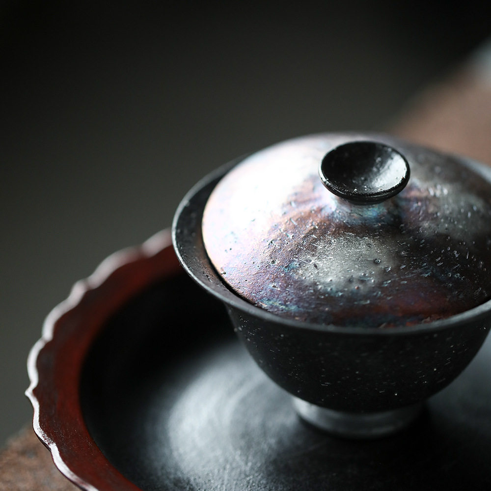 七彩银雪花黑纯手工盖碗茶具陶艺古树茶普洱茶岩茶红茶中式茶