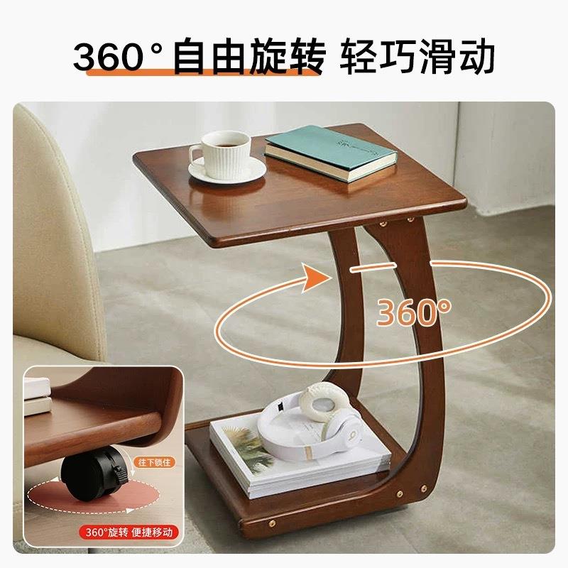 实木发简边可移几QHW动客沙厅迷你小茶几带轮小户型约床边小桌子