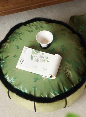 新中式墩子垫中古风竹叶提花坐家坐用客厅沙凳YD-293-发边懒人垫