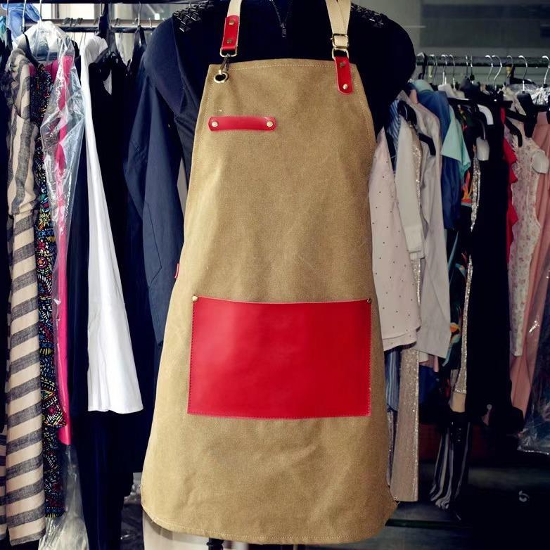 定制真8.14大口袋水洗帆布围裙牛仔工作围o裙皮织带定制lgo