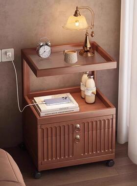 实木家用置物架室移动床SHU头柜现代简约纳床小型储卧物柜简易边