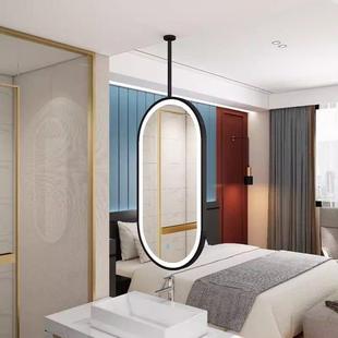 吊镜悬杆空带灯椭圆形吊挂镜子天板浴室悬卫886生间花化妆发光镜