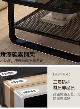 茶几客厅家用5小型沙发CJ0218边几202新几款户玻璃茶几方形铁艺双层茶桌