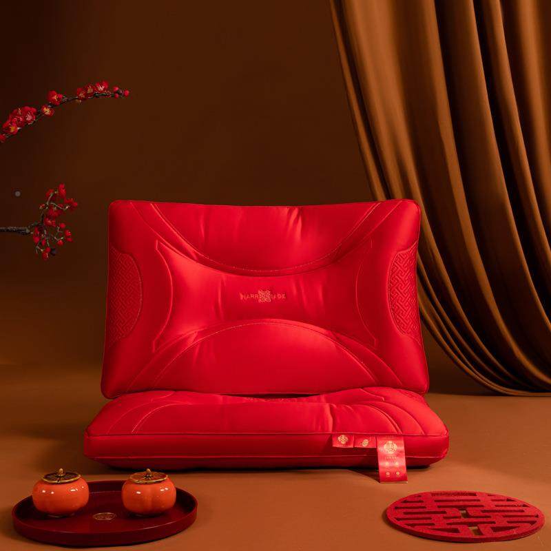 结婚大红庆色枕枕芯一对婚房陪嫁纯刺2258绣乳胶枕头婚羽丝绒棉透,床上用品,U型枕/便携枕,淘宝优惠券,粉丝福利购,淘宝优惠卷