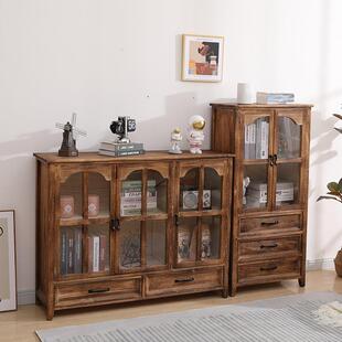 r^复实木边TDC柜整装酒柜美式斗储古物柜收餐纳柜欧式客厅展示柜